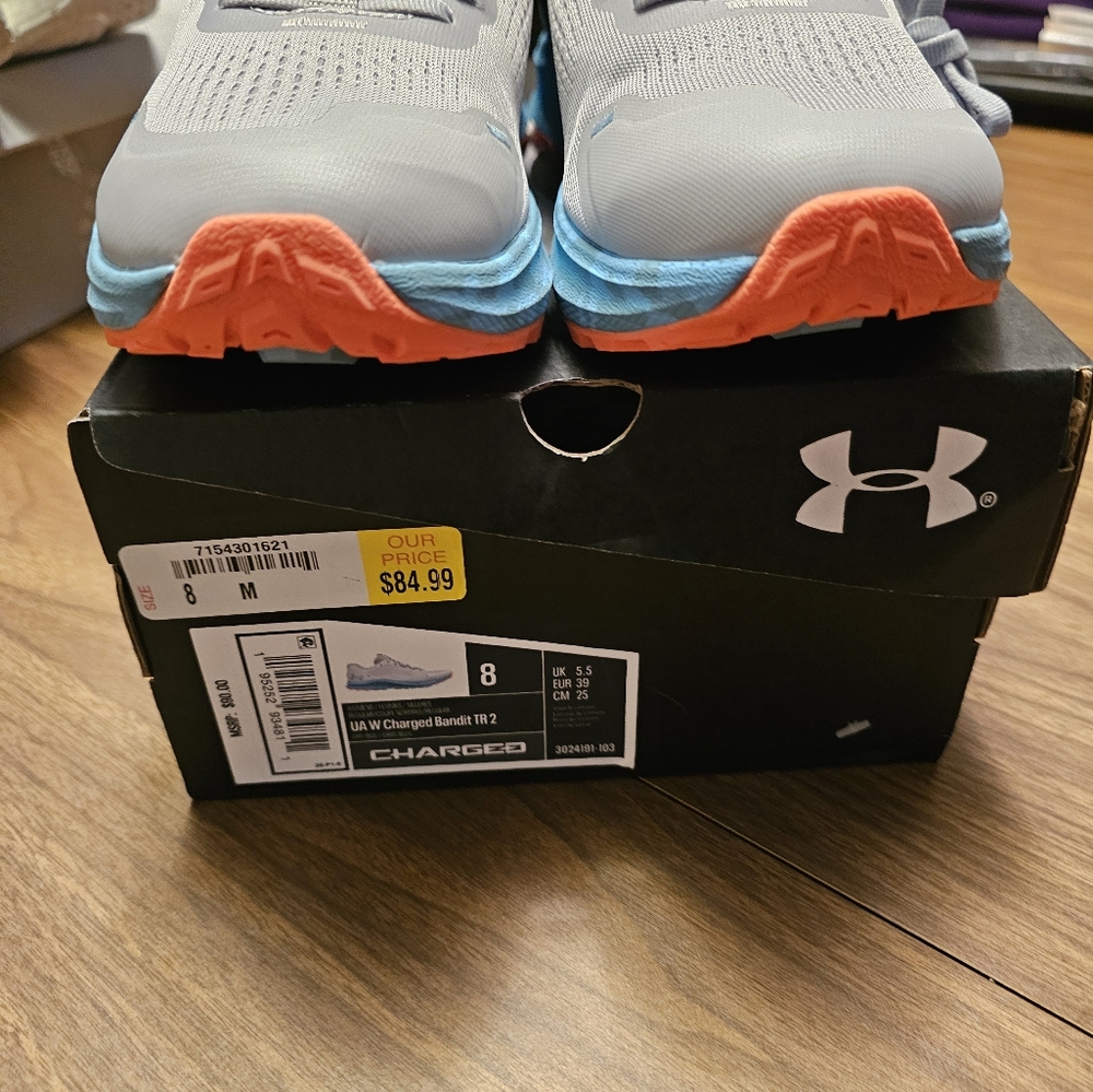 Under Armour Charged Bandit Sneakers - Gray with Orange and Blue